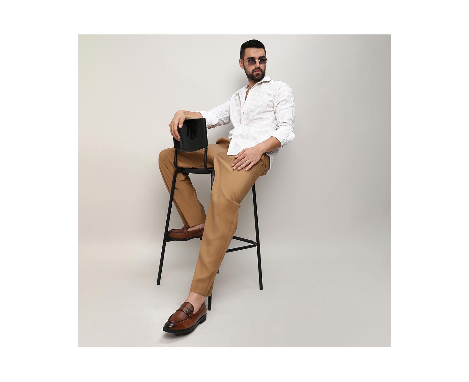 Men's Ivory White Foil-Creased Shirt