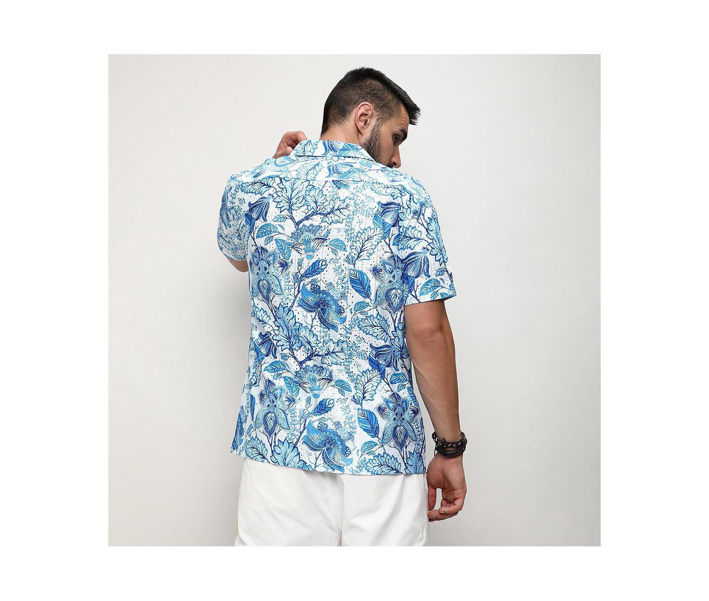 Мужская рубашка Cahoot Campus Sutra Chalk White:Indigo Blue Mesh Foliage, цвет: Белый — фото 2