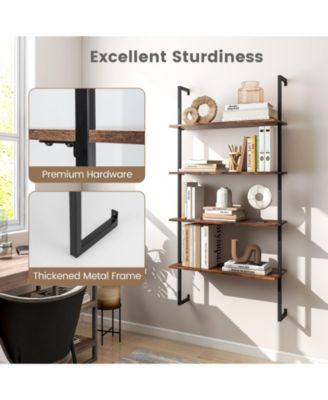 4-Tier Industrial Ladder Bookshelf with Metal Frame