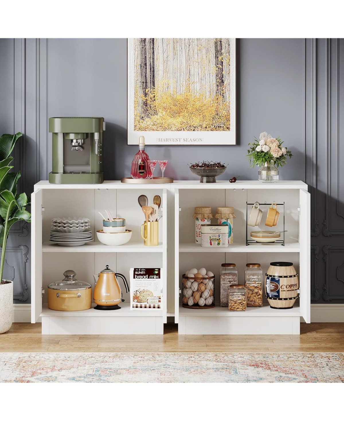 Tribesigns Sideboard Buffet Cabinet with Storage Set of 2, 57.4-Inch White Sideboard Cabinet Credenzas for Living Room, Modern Kitchen Cabinet Buffet