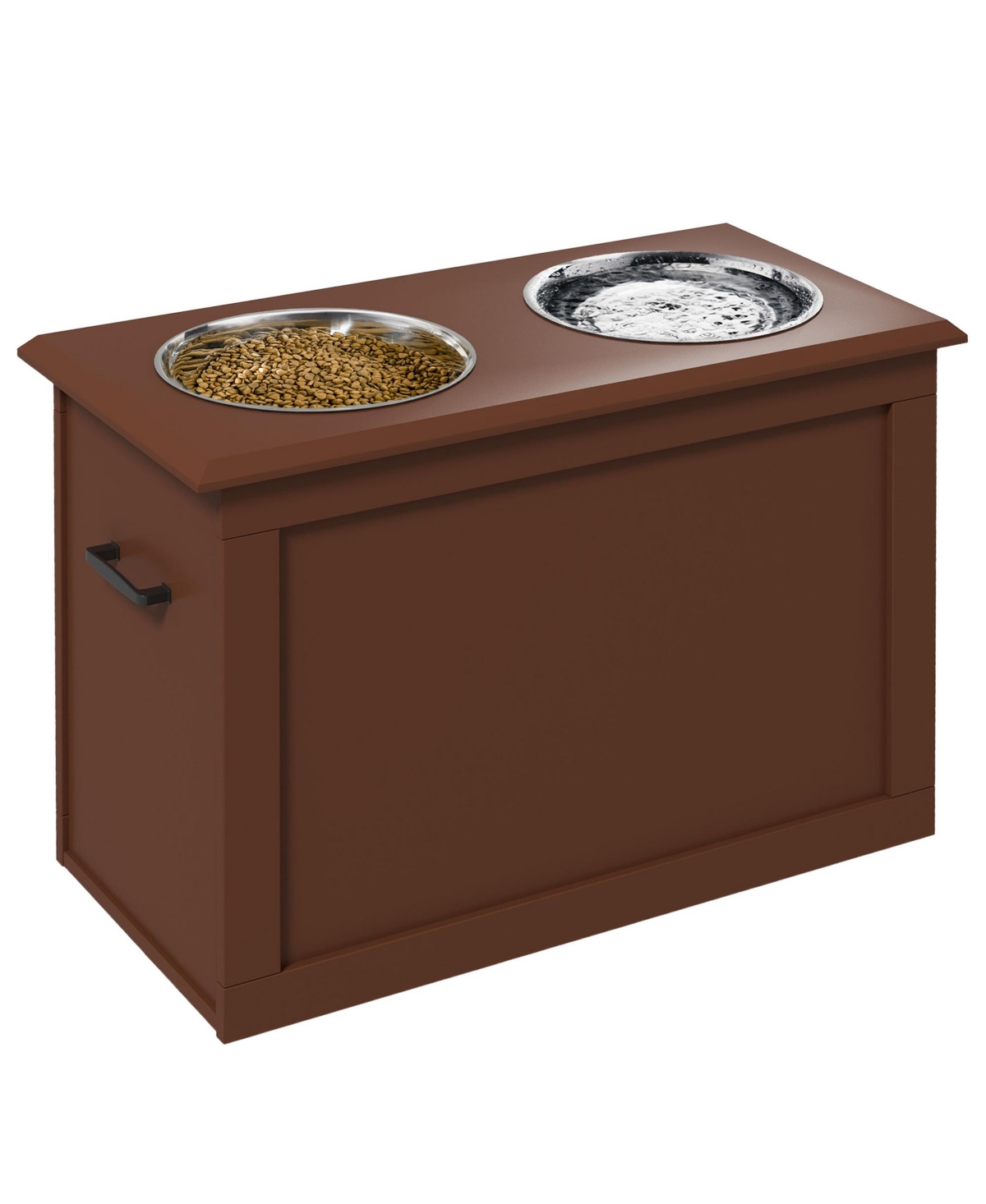 Raised Bowl Dog Feeder with 2 Steel Bowls and Storage, - Brown