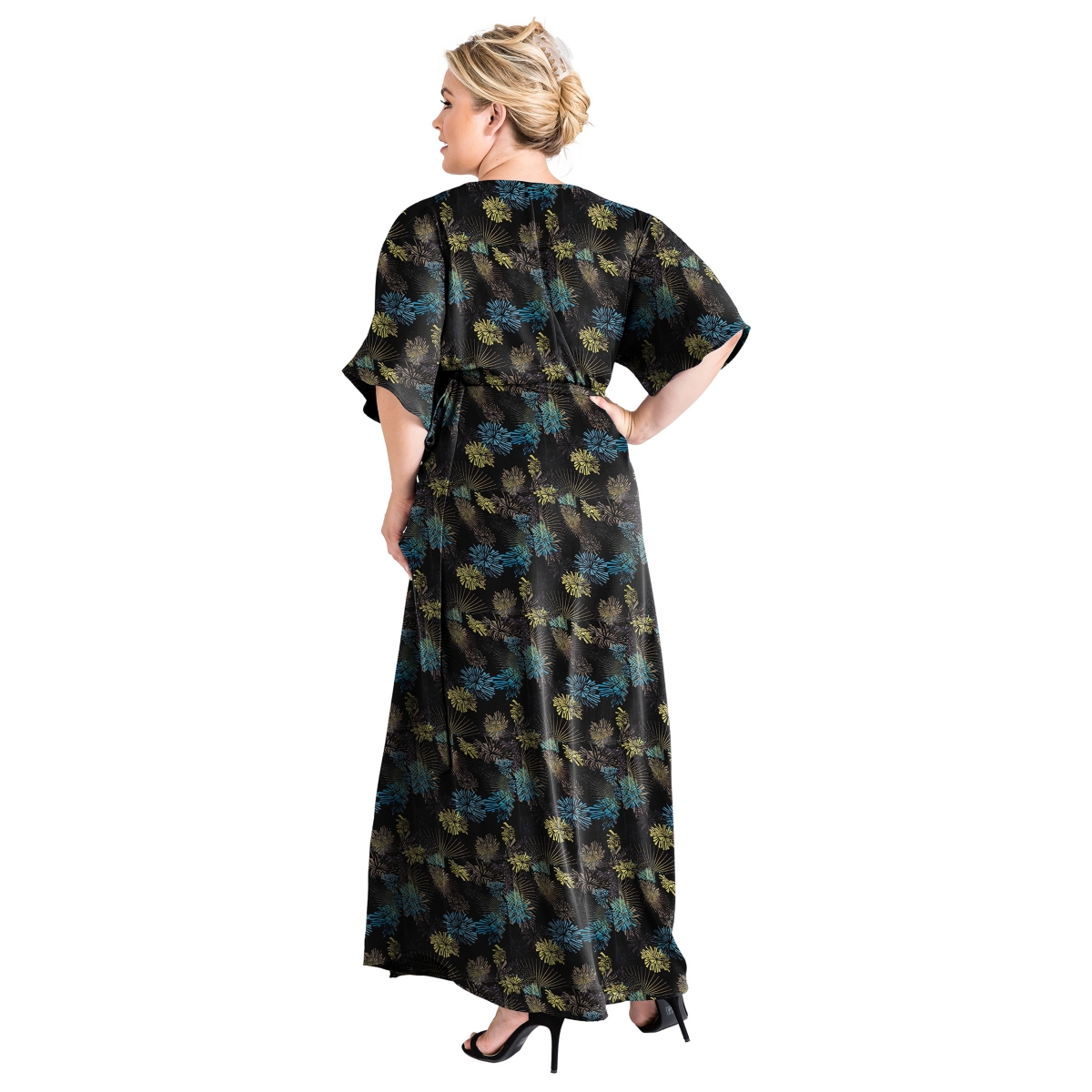 Standards & Practices Plus Size V-Neck Print Kimono Wrap Maxi Dress