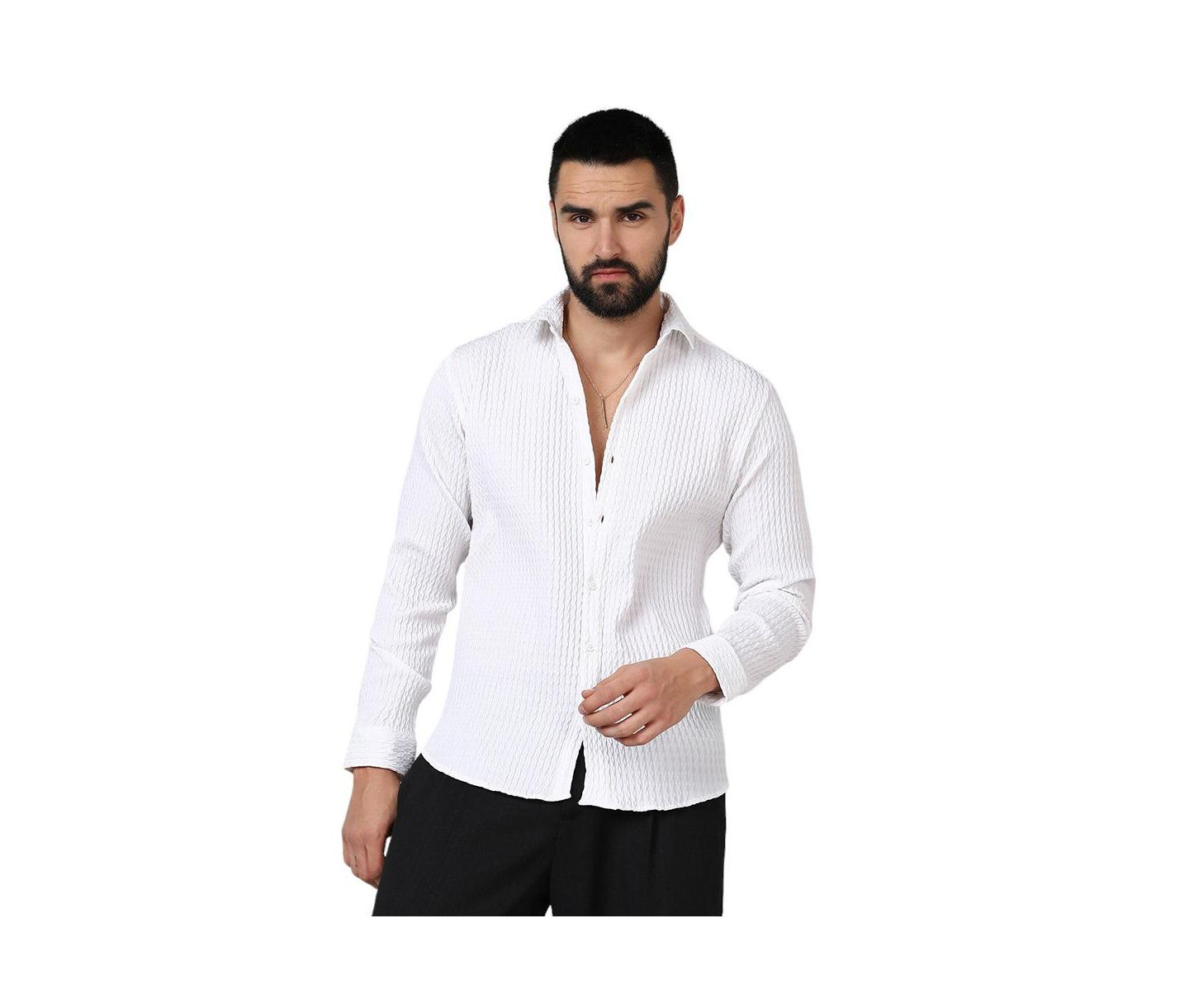 Мужская рубашка Campus Sutra Chalk White Twisted Crease, цвет: Белый — фото 1