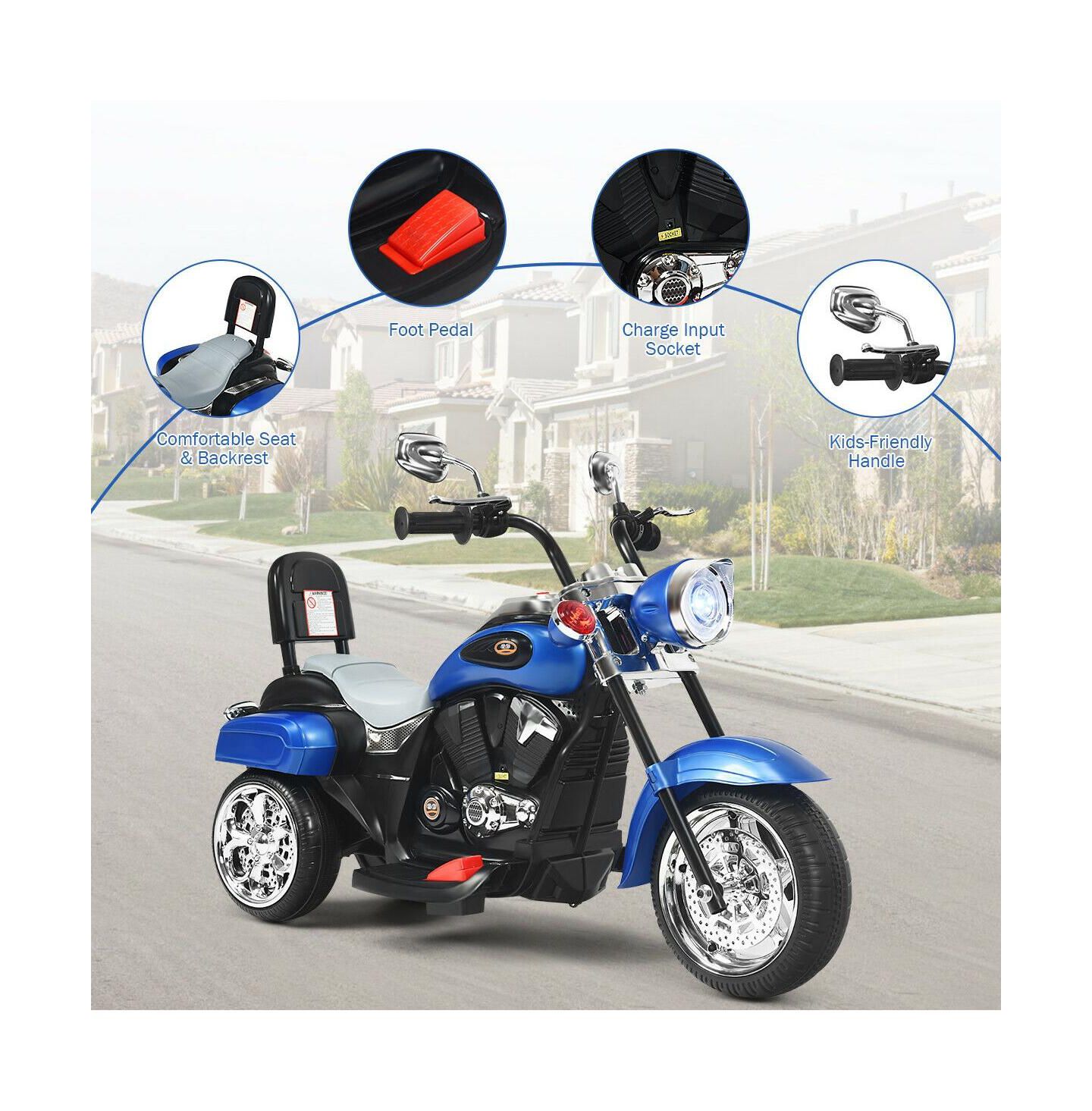 Детская игрушка VEBREDA 3-Wheel Chopper-Style Motorbike, Battery-Operated, Ages 3+, цвет: Синий — фото 3