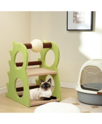 2-Tier Modern Cat Tree for Indoor Cats with Rotatable Sisal Scratching Ball