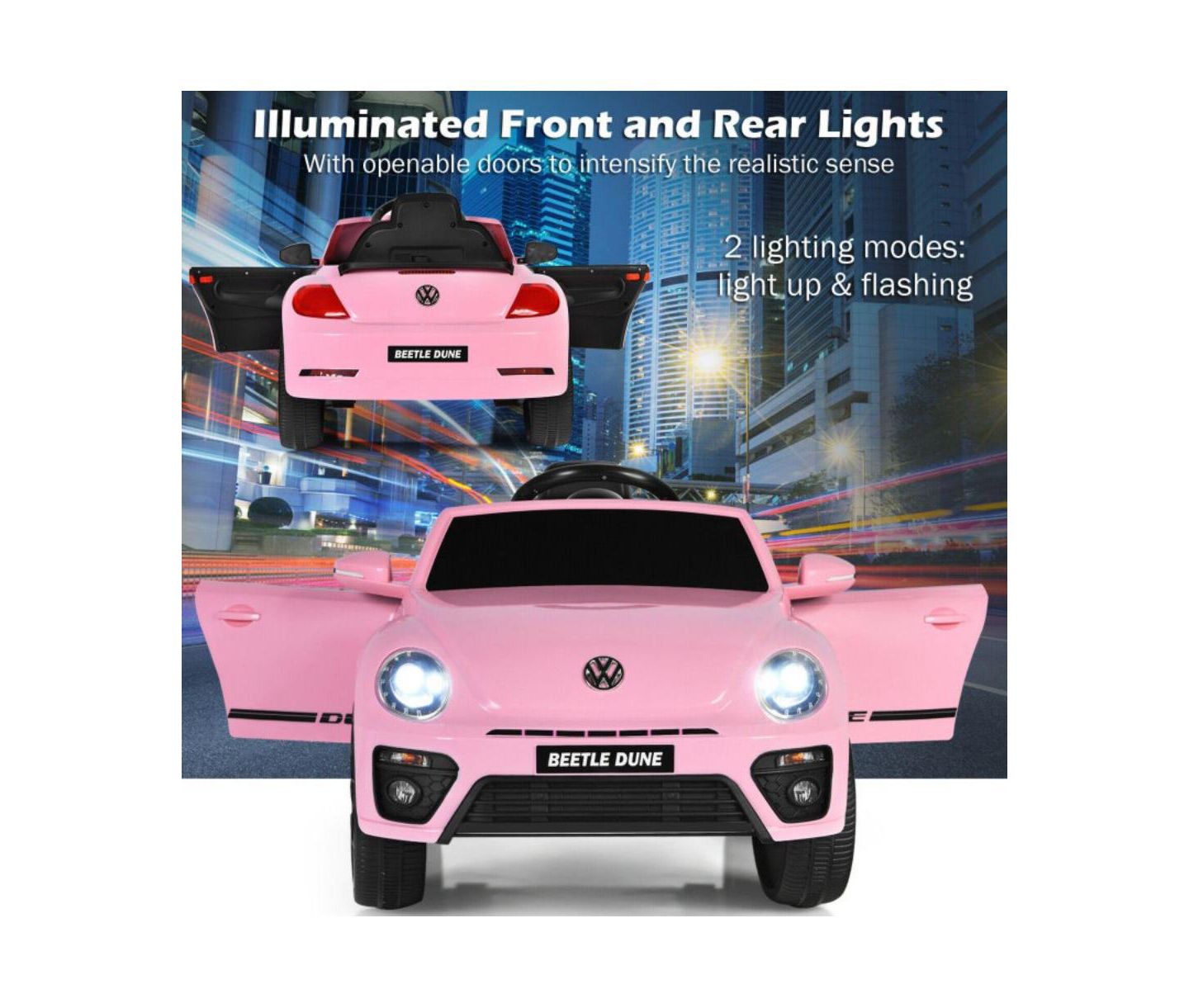 Детская игрушка VEBREDA Volkswagen Beetle Electric Remote Control Kids' Ride-On Car, 66 lb. Capacity, Ages 3+, цвет: Розовый — фото 5