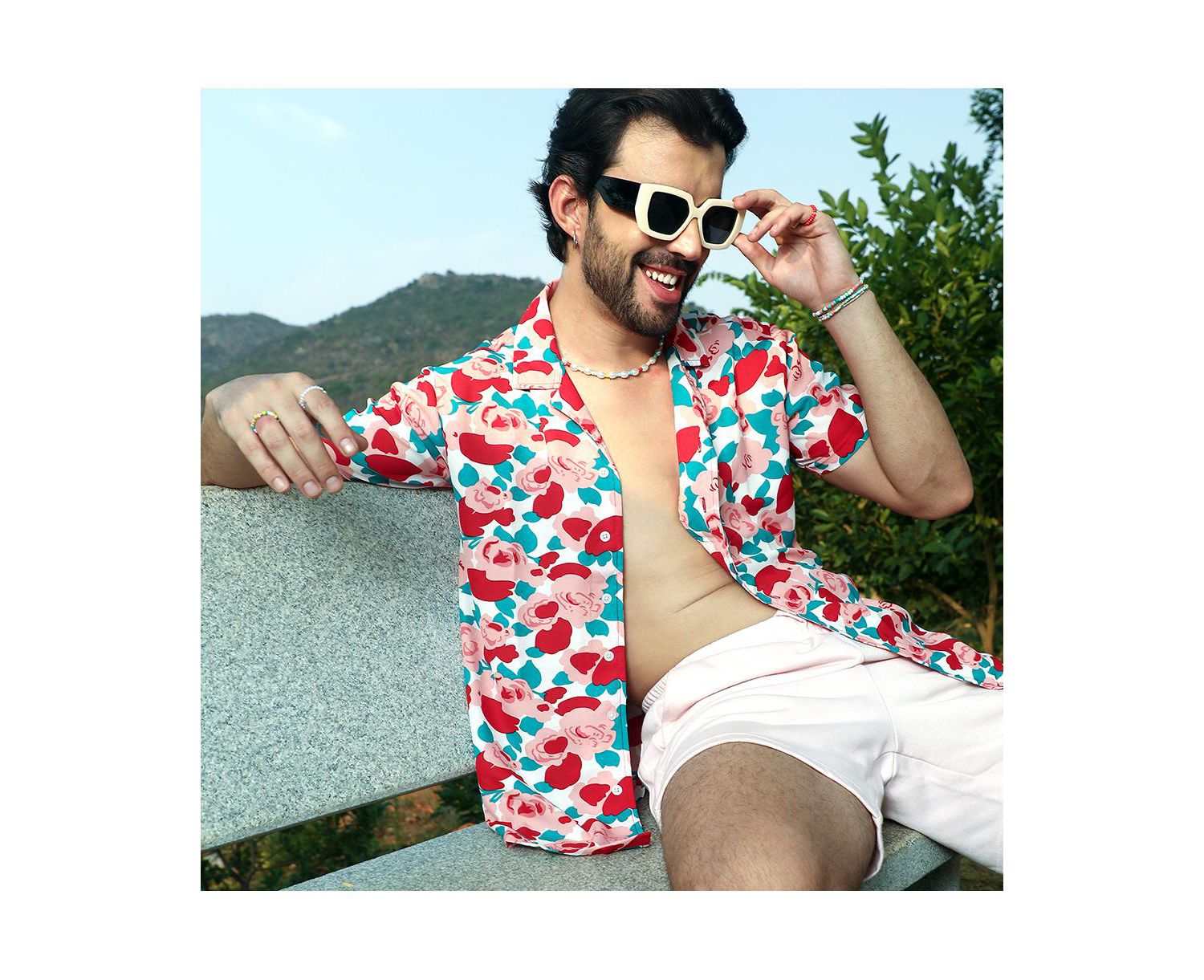 Men's Scarlet Red Rose Foliage Shirt