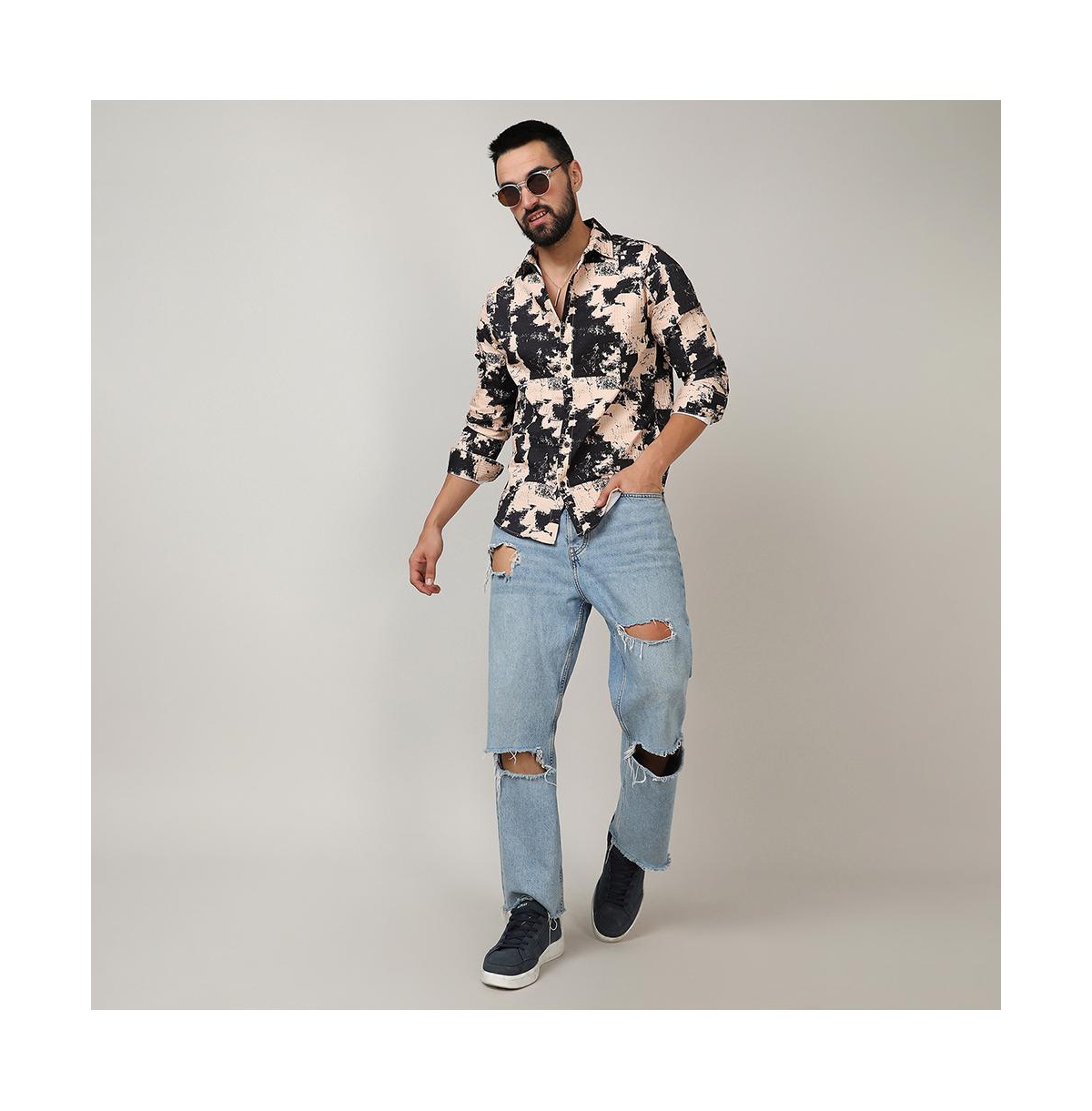 Campus Sutra Men's Beige &Paint Strokes Shirt - Black