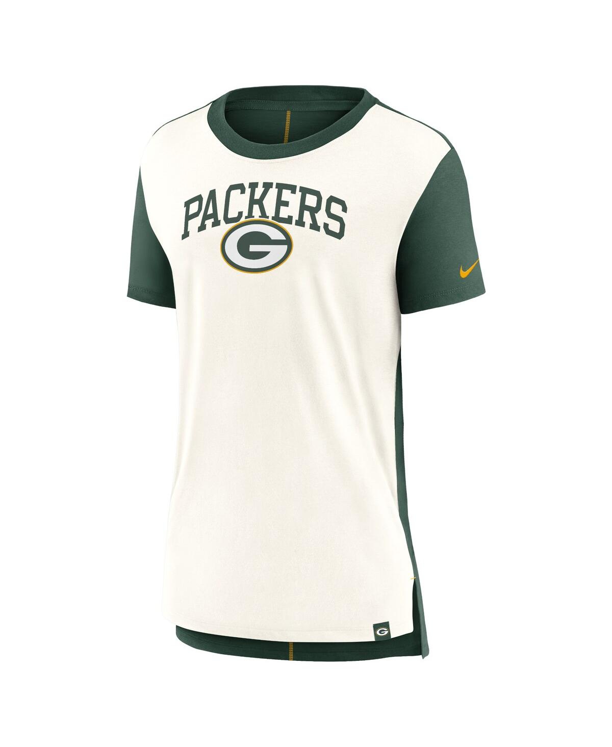 Nike Women's Cream/green Green Bay Packers Wordmark Tri-blend T-shirt In Cream,green