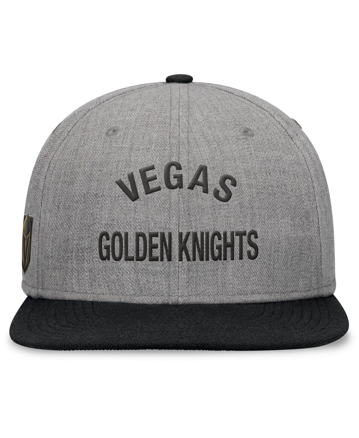 Fanatics Men's Heather Gray Vegas Golden Knights Elements Flat Brim Leather Strapback Hat In Heather Gray,black