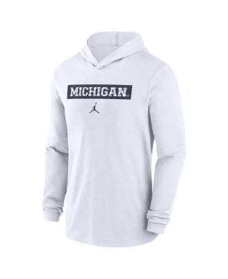 Men's White Michigan Wolverines Sideline Hoodie Performance Long Sleeve T-Shirt