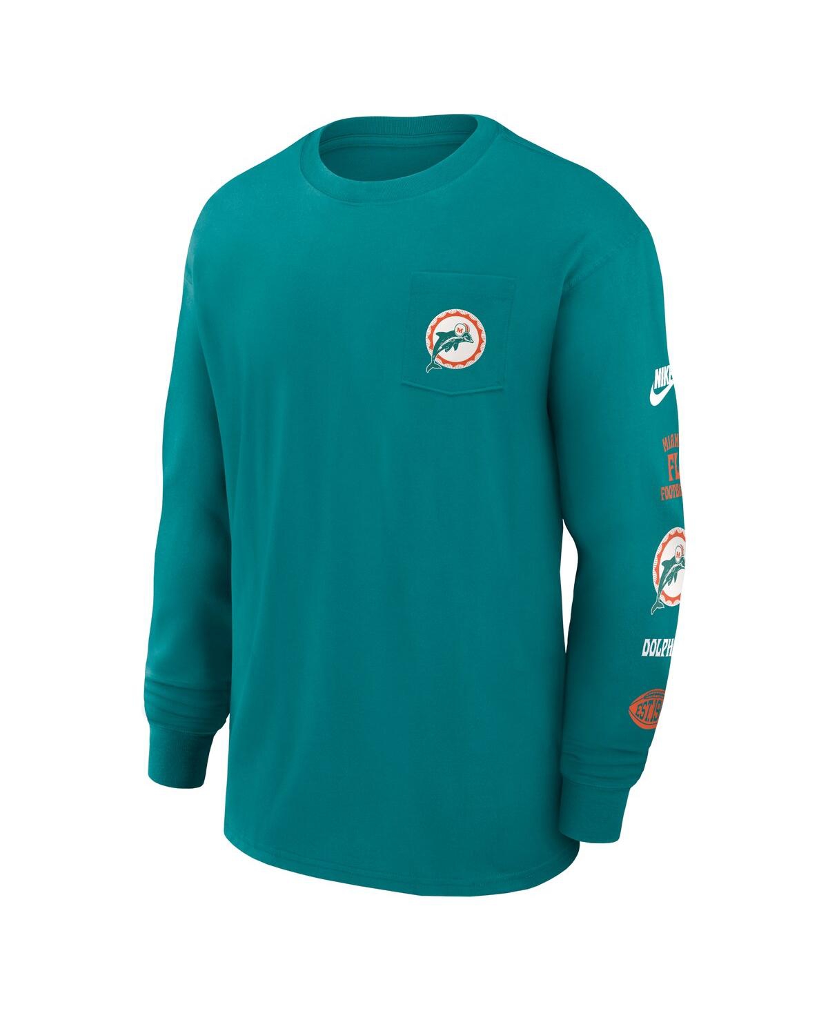 Nike Men'sMiami Dolphins Rewind Heavy Max 90 Pocket Long Sleeve T-Shirt - Aqua