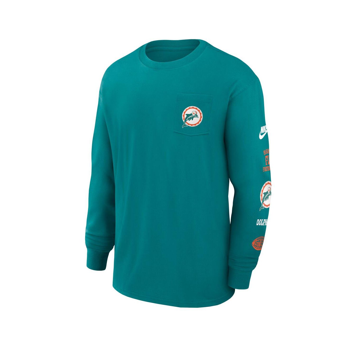 Men's Aqua Miami Dolphins Rewind Heavy Max 90 Pocket Long Sleeve T-Shirt