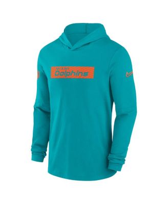 Men's Aqua Miami Dolphins Sideline Hoodie Performance Long Sleeve T-Shirt