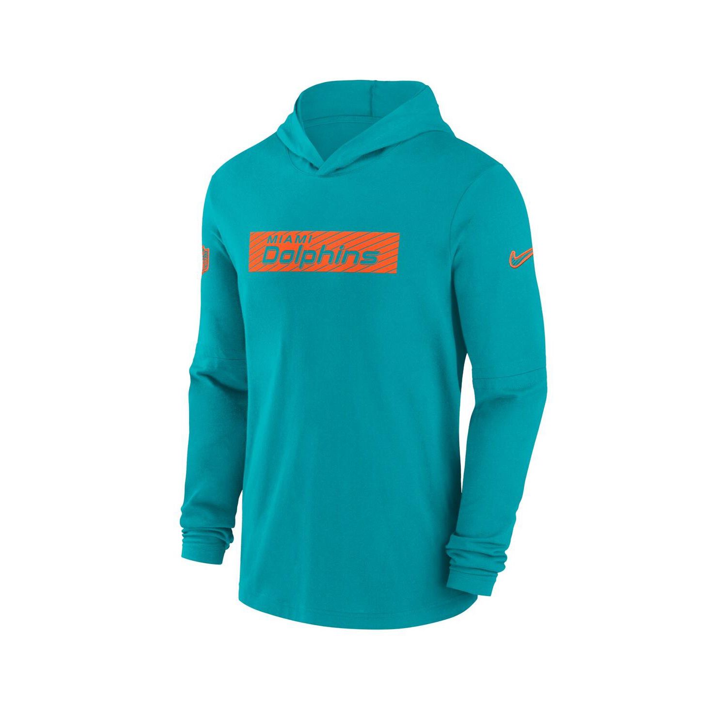 Men's Aqua Miami Dolphins Sideline Hoodie Performance Long Sleeve T-Shirt