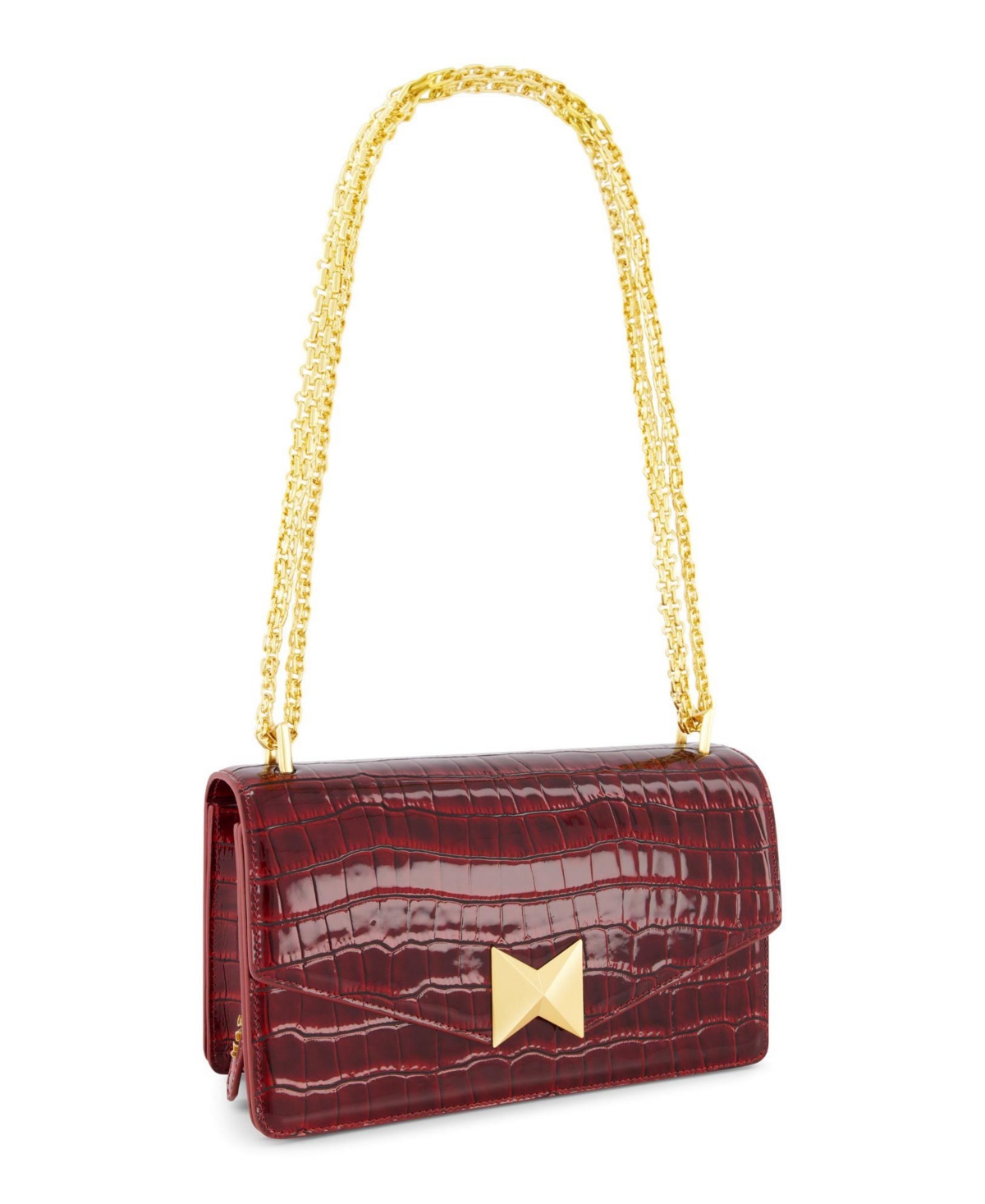 Gold Plated Hardware Crocodile Leather Shoulder Bag - Black