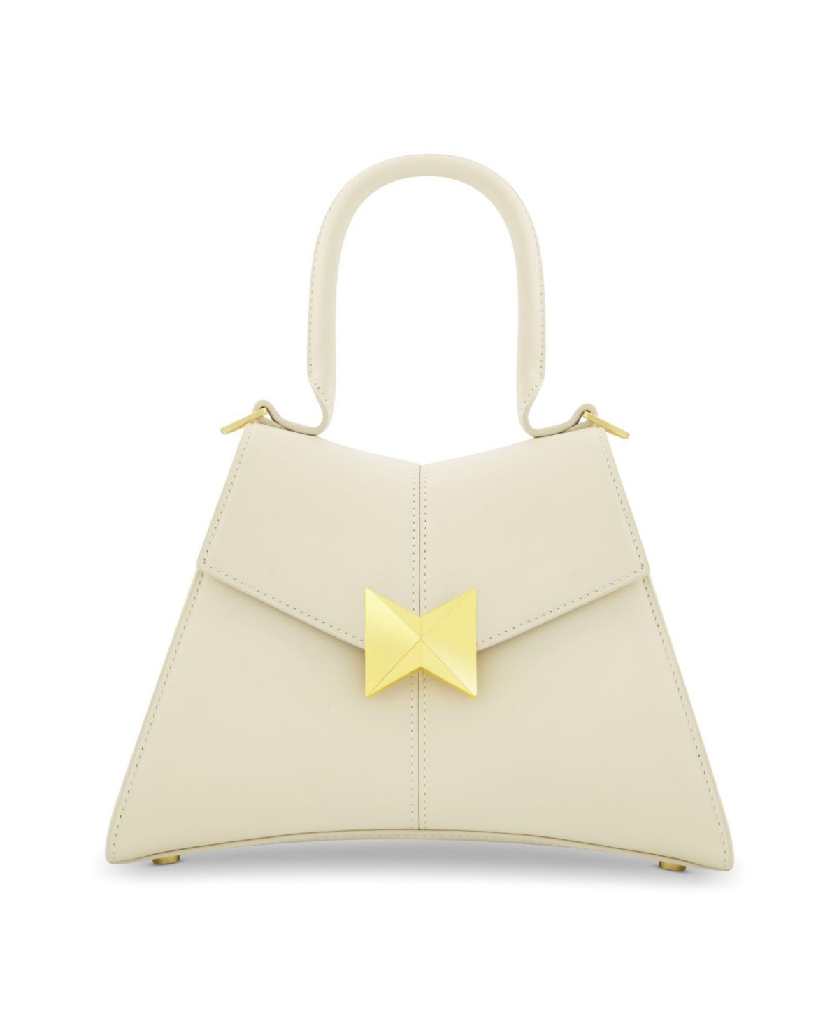 Gold Hardware Detail Angular Top Handle Small Leather Handbag - Ecru