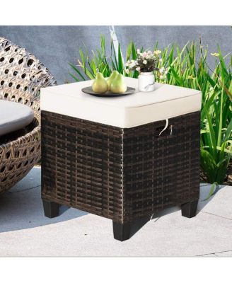 2 Pieces Patio Rattan Ottoman Set with Removable Cushions