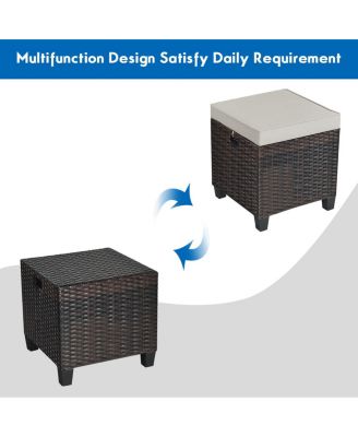 2 Pieces Patio Rattan Ottoman Set with Removable Cushions