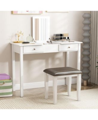 Faux Leather Vanity Stool Chair Set of 2 for Makeup Room and Living Room