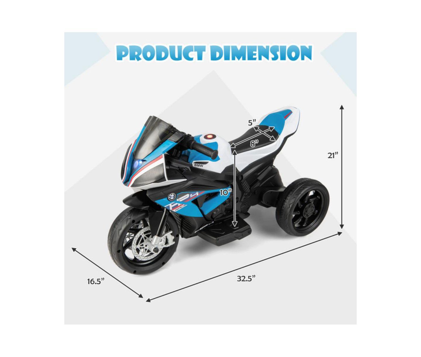 Детская игрушка VEBREDA 12V Licensed Kids Toy Motorcycle Ride On Bike with LED Lights, Music and Forward Reverse Drive, цвет: Синий — фото 6
