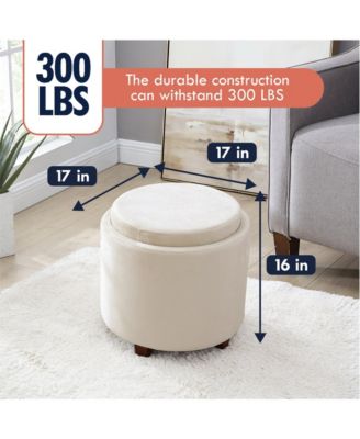 Lawrence Round Velvet Storage Ottoman with Table Top Lid
