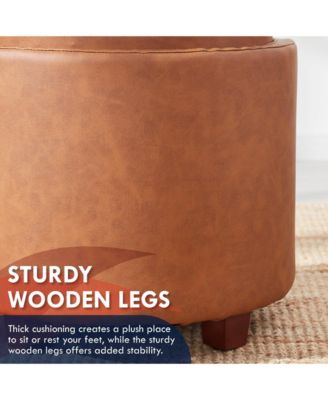 Lawrence Round Faux Leather Storage Ottoman with Table Top Lid