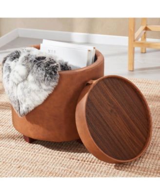 Lawrence Round Faux Leather Storage Ottoman with Table Top Lid