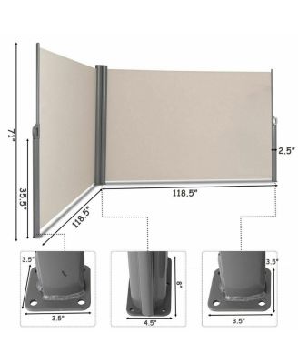 237 x 71 Inch Patio Retractable Double Folding Side Awning Screen Divider