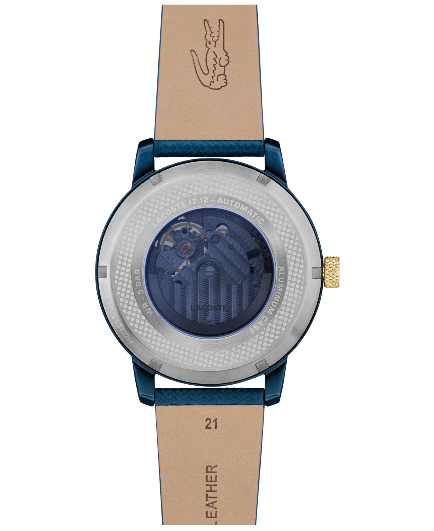 Мужские часы Lacoste L.12.12 Automatique Blue Leather Strap Watch 44mm — фото 2