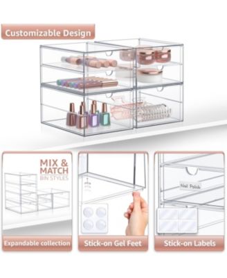 3 Drawers Acrylic Organizer for Makeup, Organization and Storage, Art Supplies, Jewelry, Stationary - 4 Pcs Clear Stackable Storage Drawers