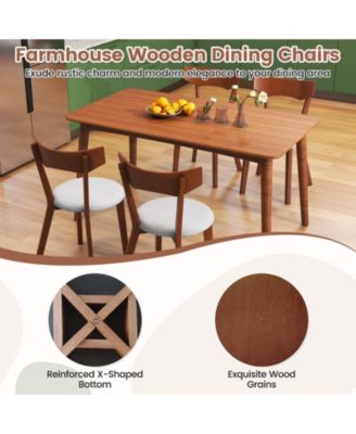 Wooden Dining Chair Set of 2 with Rubber Wood Legs and Padded Seat Cushion