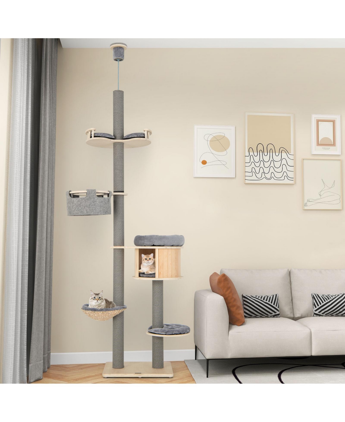 Inolait 6-tier Floor-to-Ceiling Cat Tree 100-110 Inches Adjustable Height