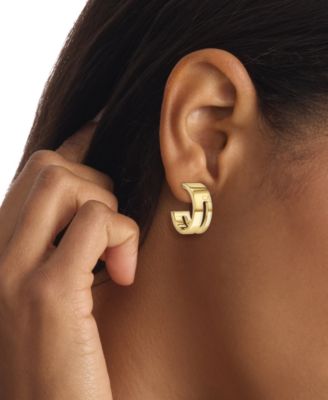 Gold-Plated Stainless Steel Geometric Small C-Hoop Earrings, 0.78"