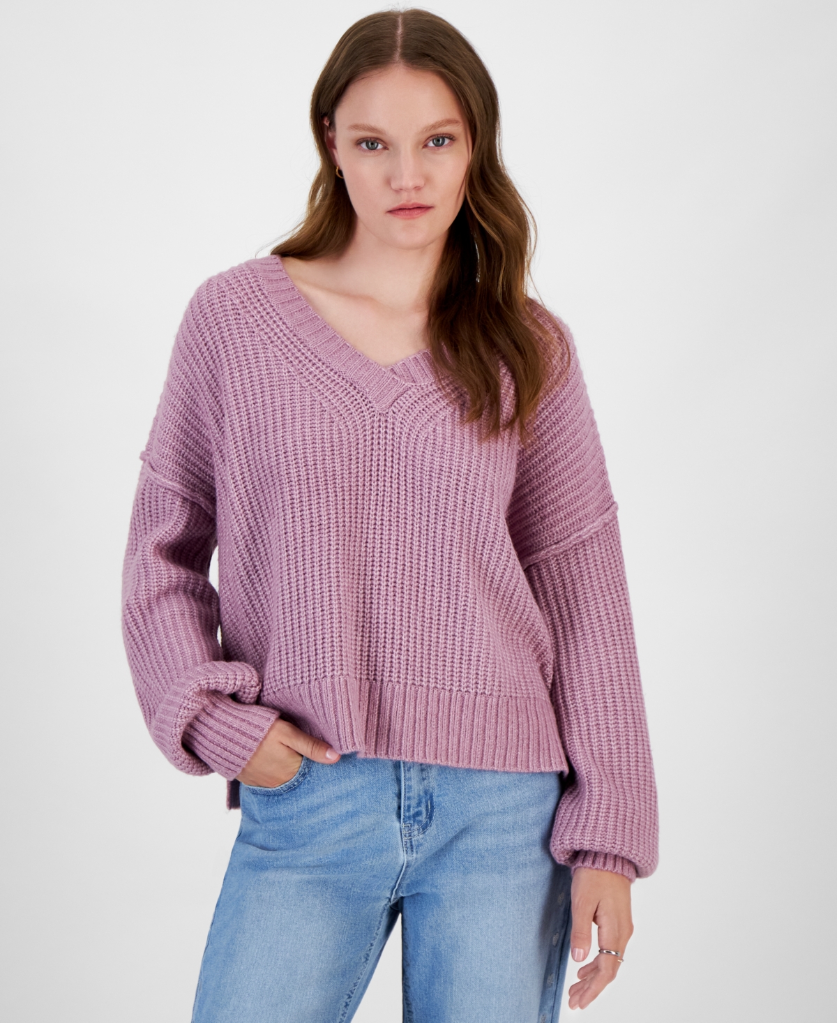 Hippie Rose Juniors' V-Neck Oversized Sweater