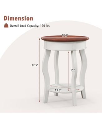 2-Tier Round End Table with Storage Shelf and Solid Rubber Wood Legs