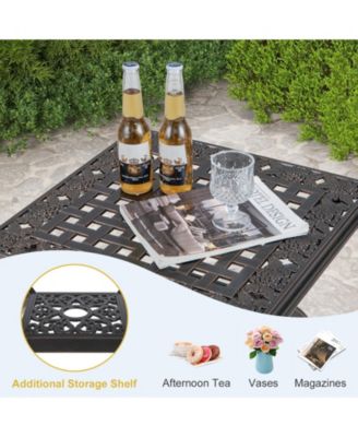 Cast Aluminum Outdoor Side Table with Storage Shelf for Garden Porch Balcony