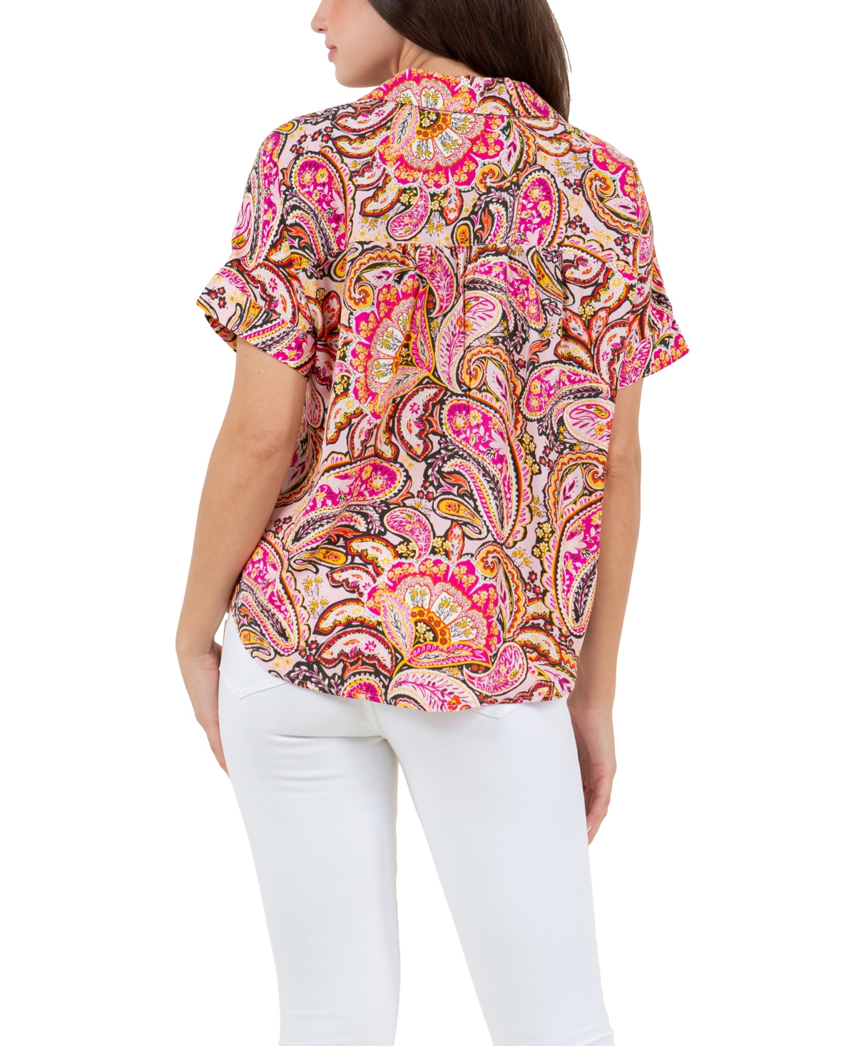 Fever Women's Printed Satin Like Top with Collar