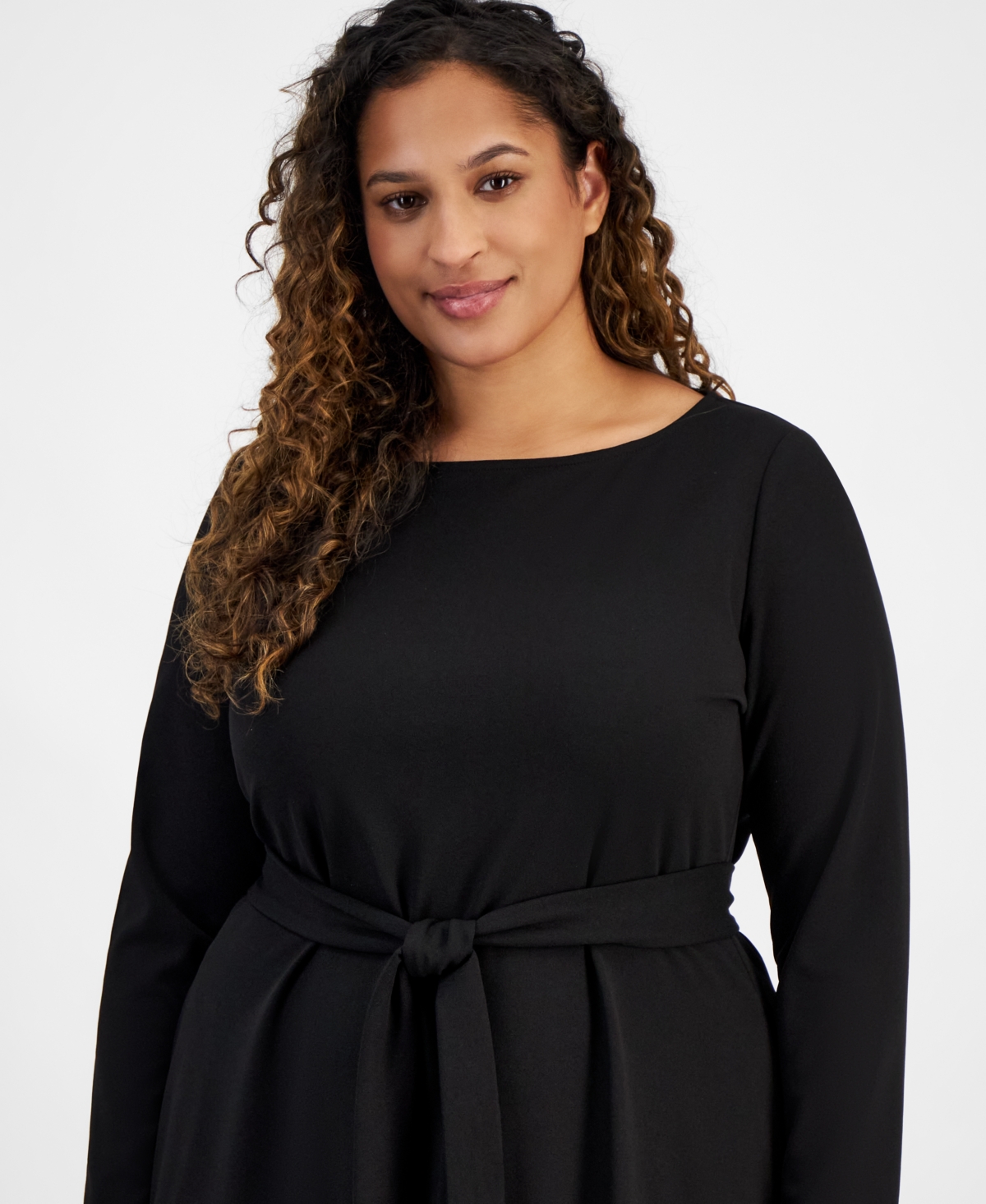 Anne Klein Plus Size Boat-Neck Long-Sleeve Midi Fit & Flare Dress