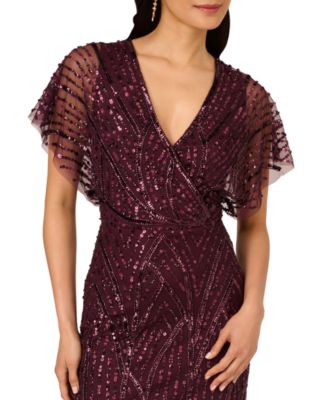 Women's Surplice-Neck Dolman-Sleeve Sequin Dress