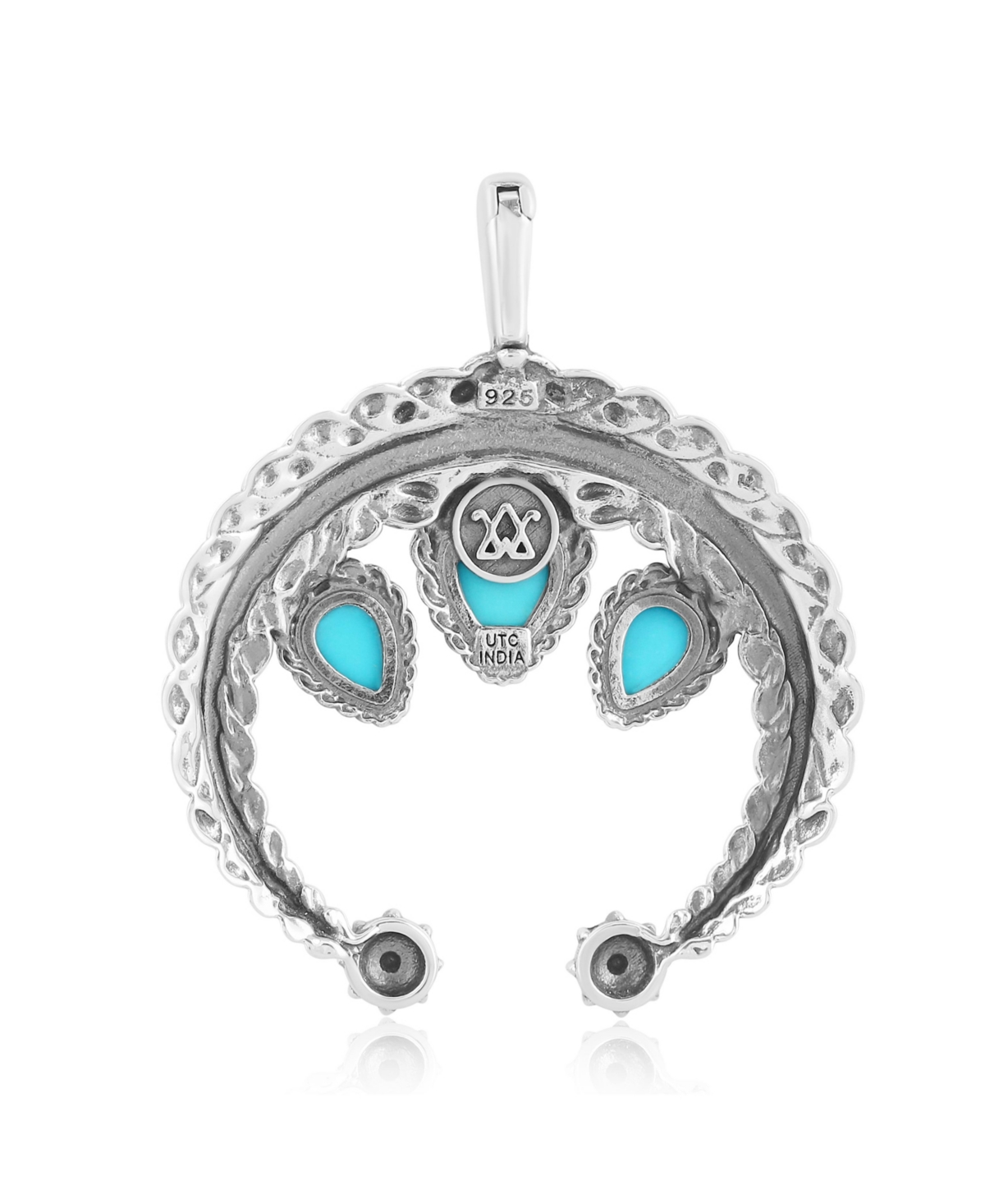 American West Jewelry Sterling Silver and Pear CutGemstone Rope Naja Pendant Enhancer - Blue turquoise