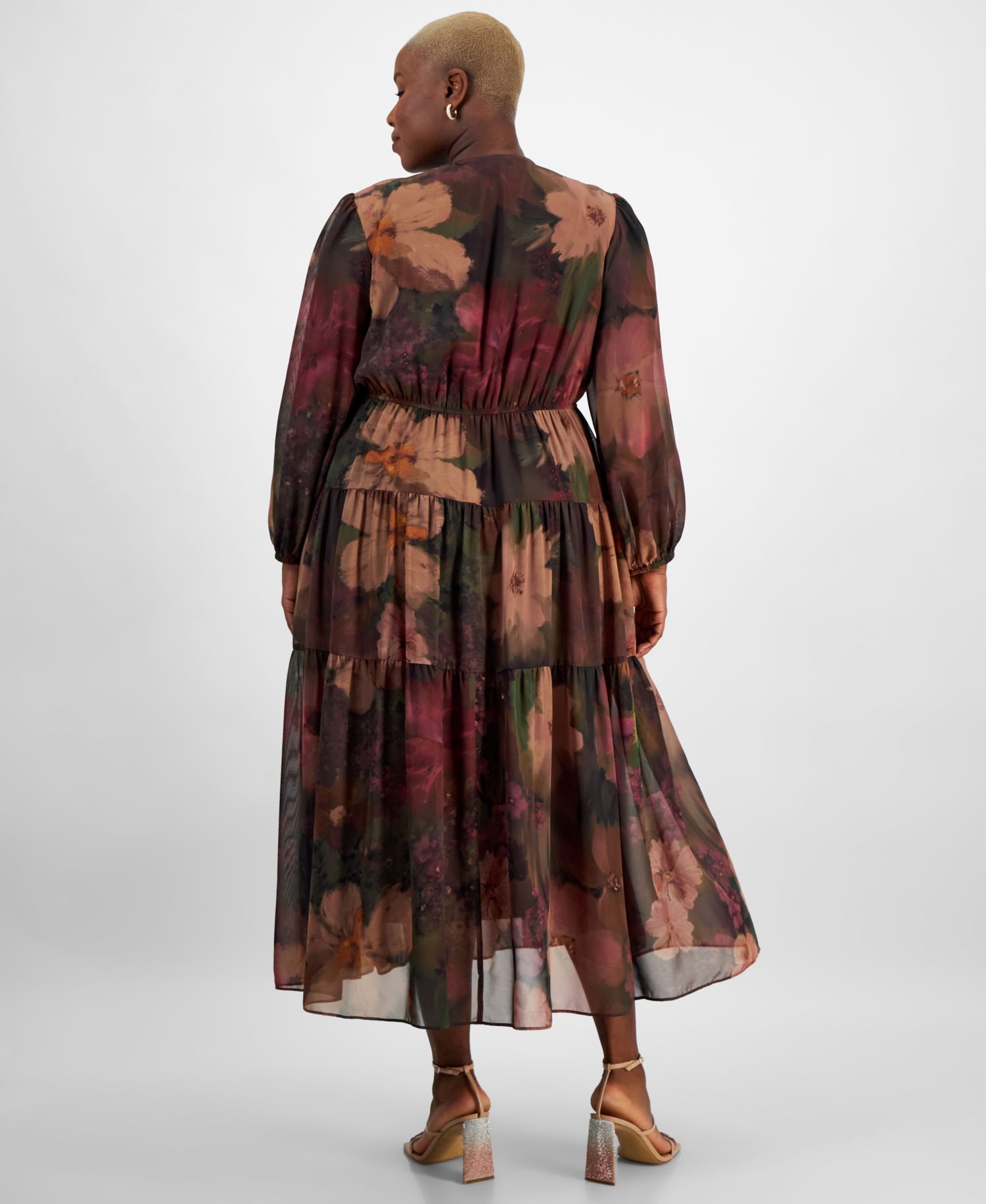 Plus Size V-Neck Tiered Maxi Dress