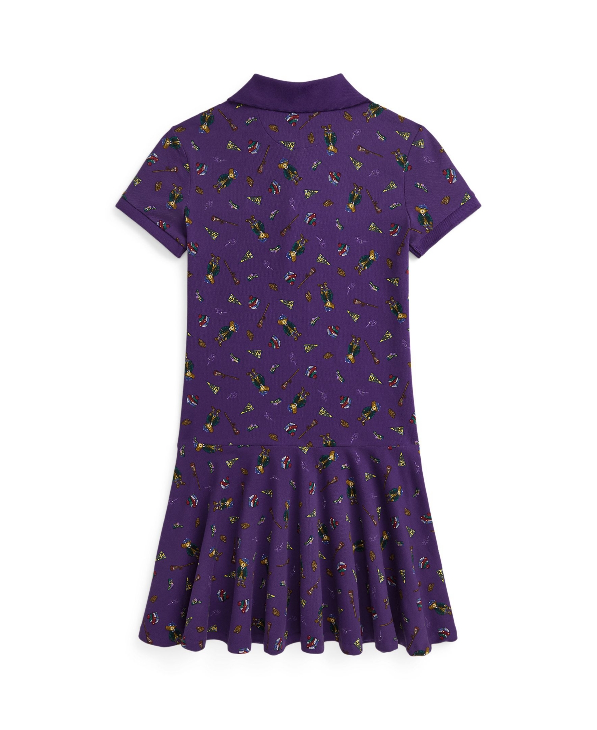 Polo Ralph Lauren Big Girls Polo Bear Stretch Mesh Polo Dress - Varsity Prep Bear With Navy
