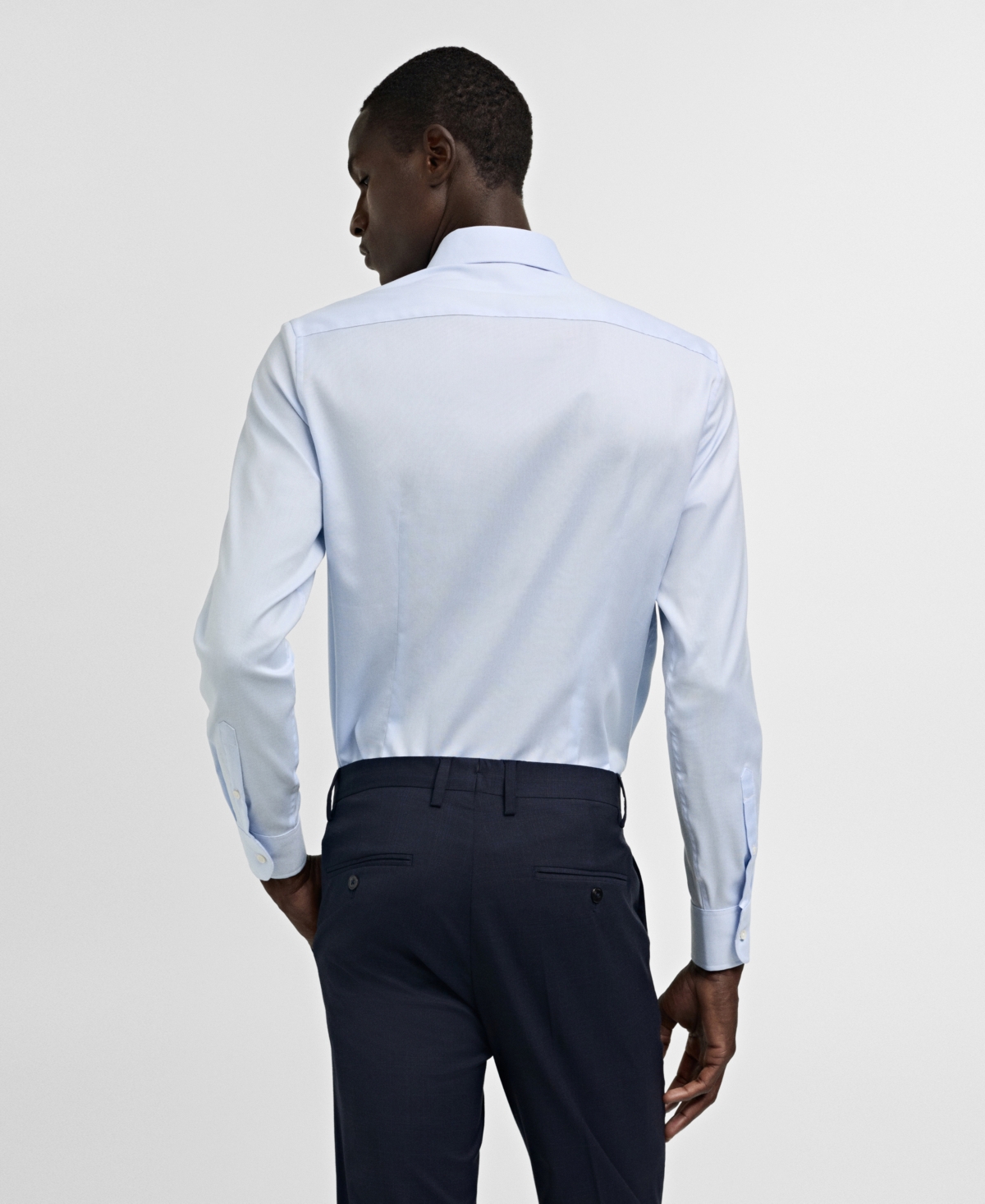 Mango Slim Fit Stripe Button-up Shirt With Contrast Collar In Sky Blue