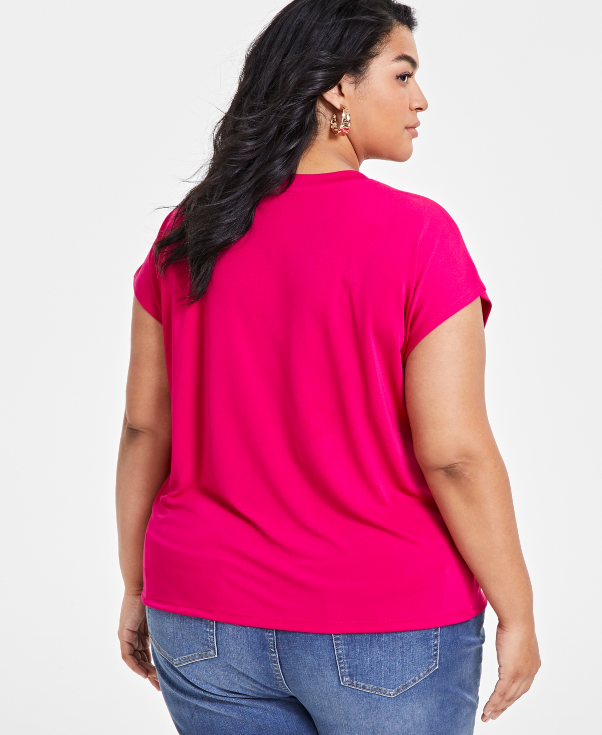 I.n.c. International Concepts Plus Size Lace-Trim V-Neck Top, Created for Macy's