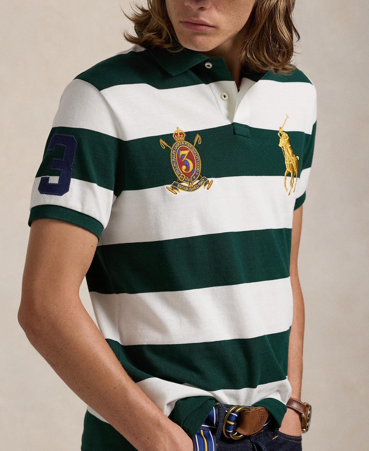 Polo Ralph Lauren Men's Custom Slim Fit Big Pony Crest Mesh Polo -white