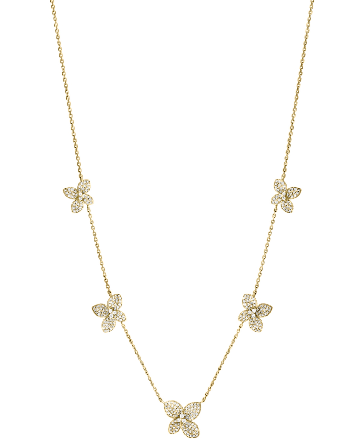 Effy Collection Effy Diamond Five Flower 18" Collar Necklace (1-3/8 Ct. T.w.) In 14k Gold In Yellow Gol