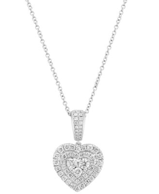 EFFY Collection - Diamond Heart Cluster Double Halo 18" Pendant Necklace (5/8 ct. t.w.) in 14k White Gold