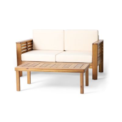 Streamdale Acacia Wood Outdoor Loveseat And Coffee Table Set With Cushions