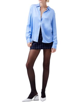 Женская атласная рубашка синего цвета Ennis с длинным рукавом French Connection от Ennis